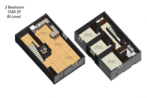 Floor plan for 3 beds, 1.5 baths, 1540 sqft